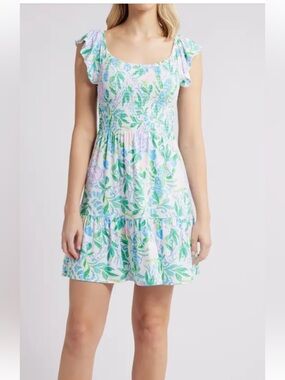 Lilly Pulitzer White Mini Dress with Green & Pastel Floral size S